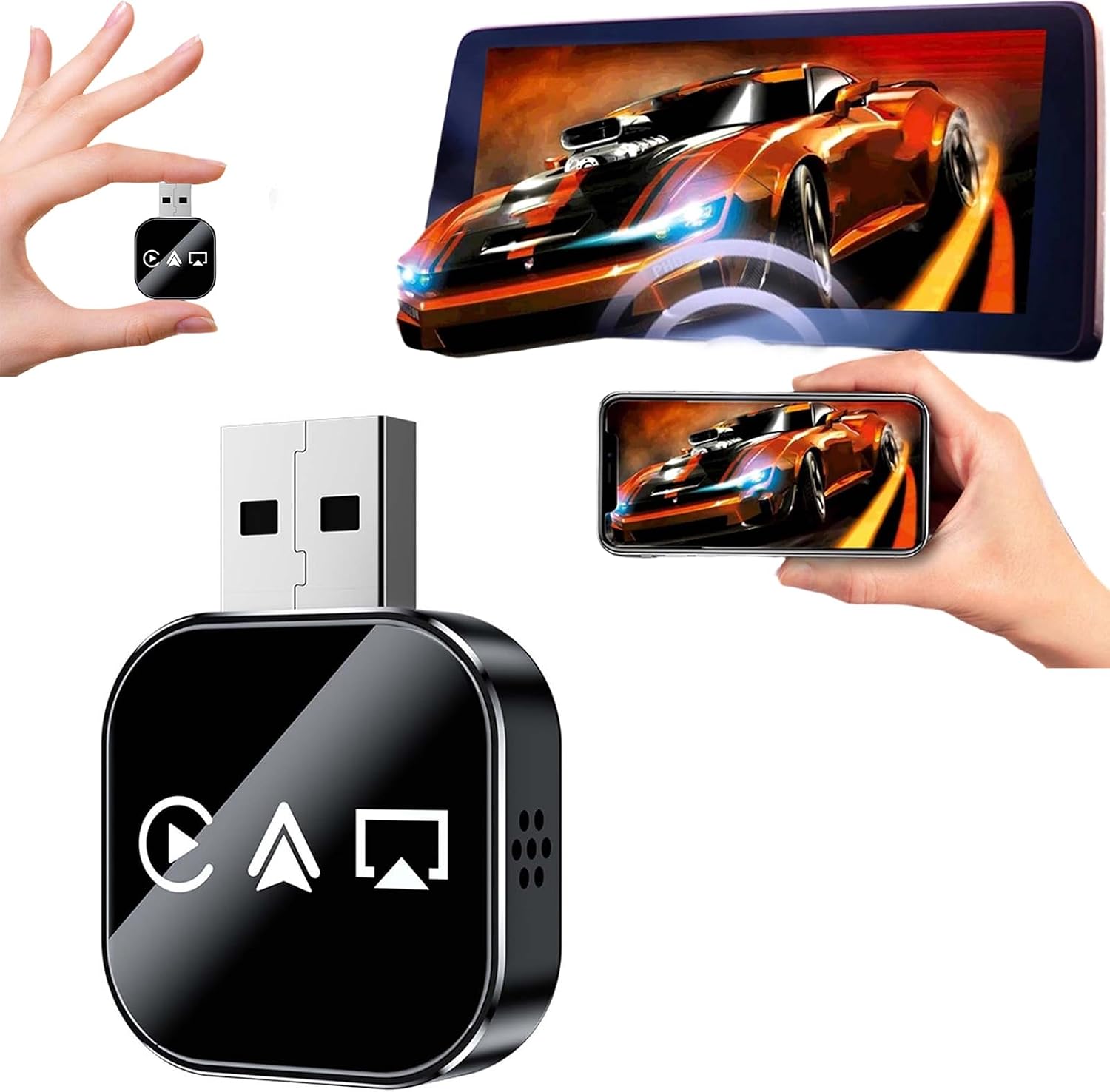 2026 Wireless CarPlay Adapter, Wired to Wireless Portable USB Connector Car Play for iPhone, 3-in-1 Screen Mirroring iOS Adapter for Car, Plug & Play Car Electronics Accessory (Black,for Android)