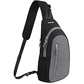 MOSISO Crossbody Sling Bag for Men, Small Cross Body Sling Backpack Over Shoulder Hiking Chest Bag with Front Grid Vertical Pocket for Outdoor Casual Commuting, Black&Gray