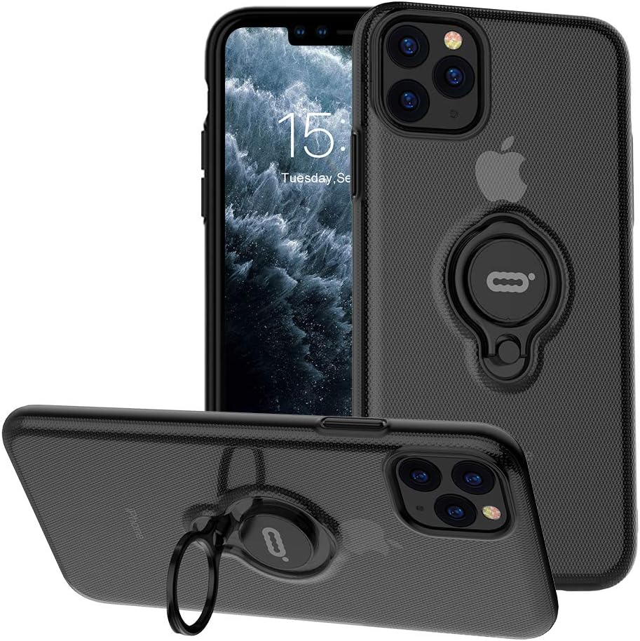 ICONFLANG iPhone 11 Pro Max Case with Ring 6.5 inch, Anti-Scratch Case with 360 Degree Rotation Finger Ring Kickstand Work with Magnetic Car Mount for Apple iPhone 11 Pro Max (2019) - Clear Black