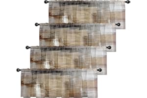 Emvency 4 Pack Valances Window Treatments, Brown Abstract Modern Art Blackout Drapes Adjustable Curtain for Windows Living Room Kitchen Over Sink, 18x52 Inch Rod Pocket Valances
