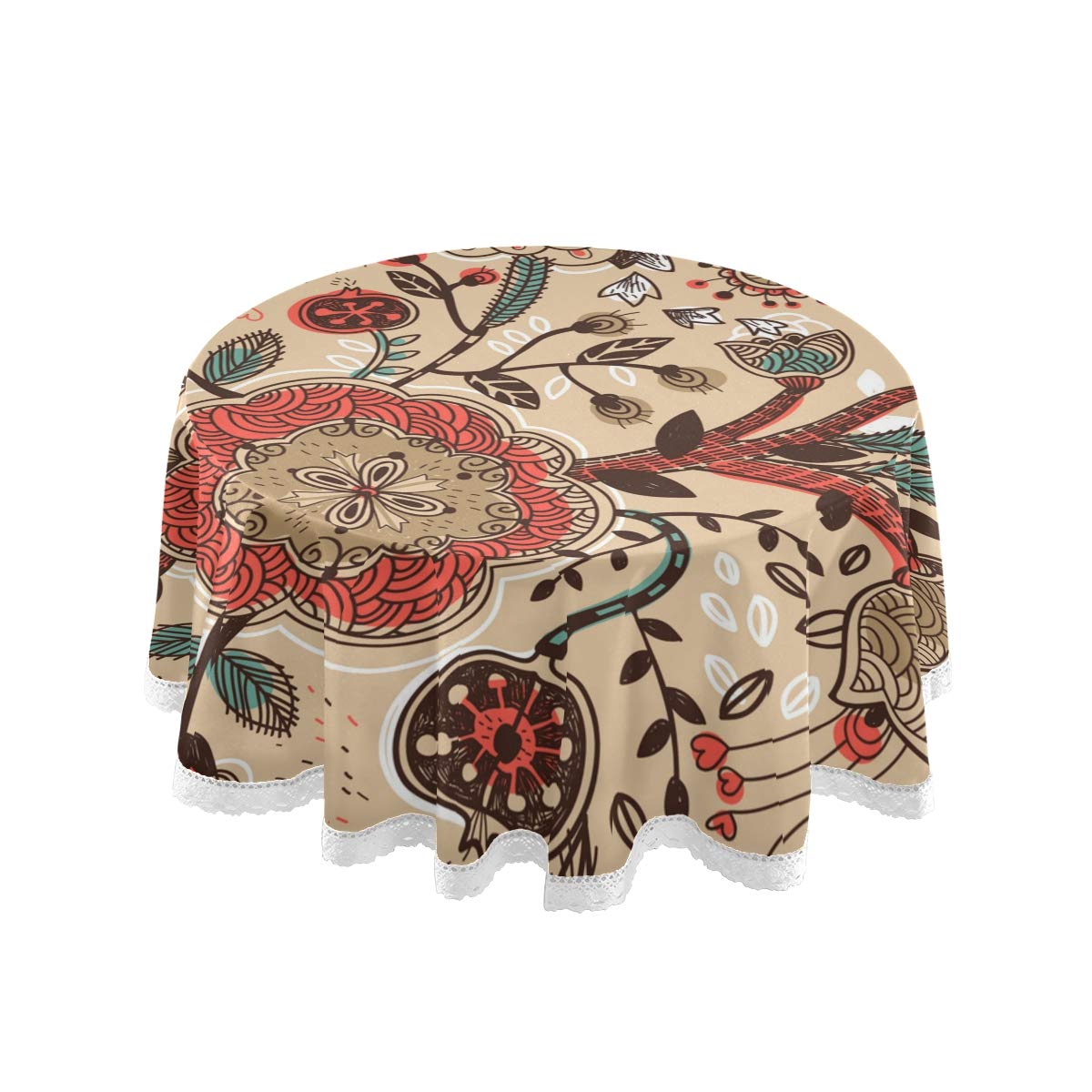 JUMBEAR Floral Round Tablecloth Polyester Circular Table Cloth Beautiful Water Resistant Spill Proof Large Table Cover for Dining Kitchen Party 60inch