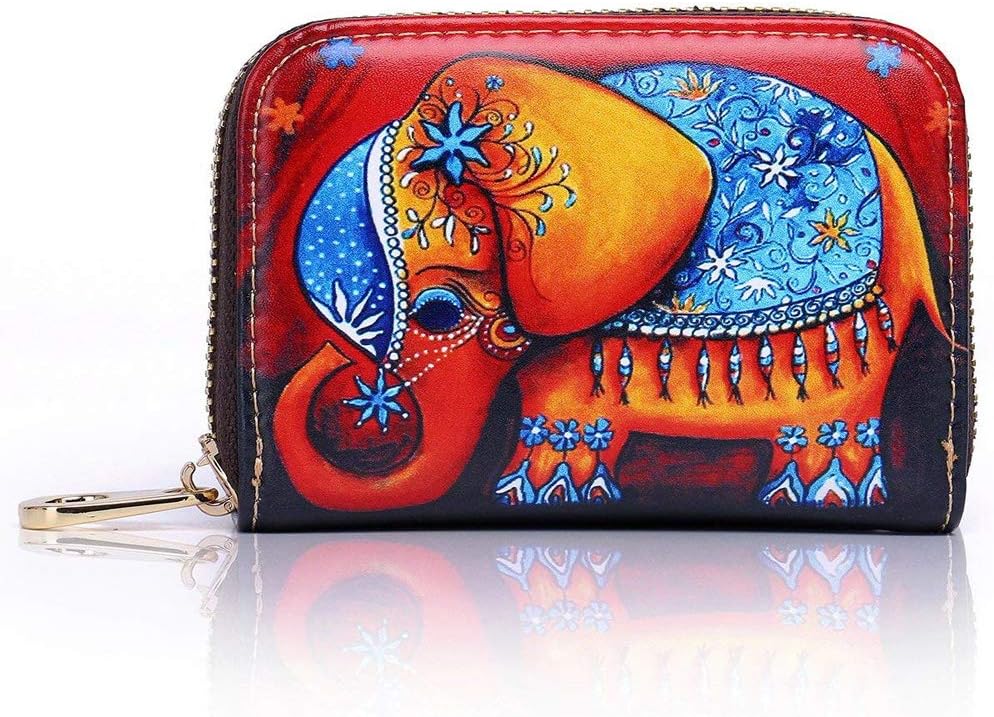 Accordian Credit Card with RFID Blocking Wallet for Women Zipper Wallet Card Holder Adorable Elephant