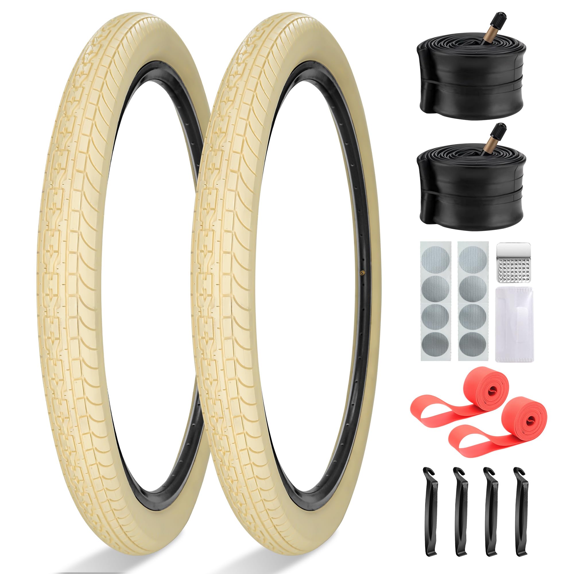 Photo 1 of ***(MISSING MOST ACCESSORIES)***SIMEIQI 2 Pack Cream Beach Cruiser Bike Tires and Tubes 26"x2.35" Replacement Bicycle Tires with Rim Strips Glueless Patches Kit for City Hybrid Bicycles
