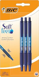 BIC Soft Feel Clic Grip Pen Blue Pack of 3 1 mm Tip Retractable