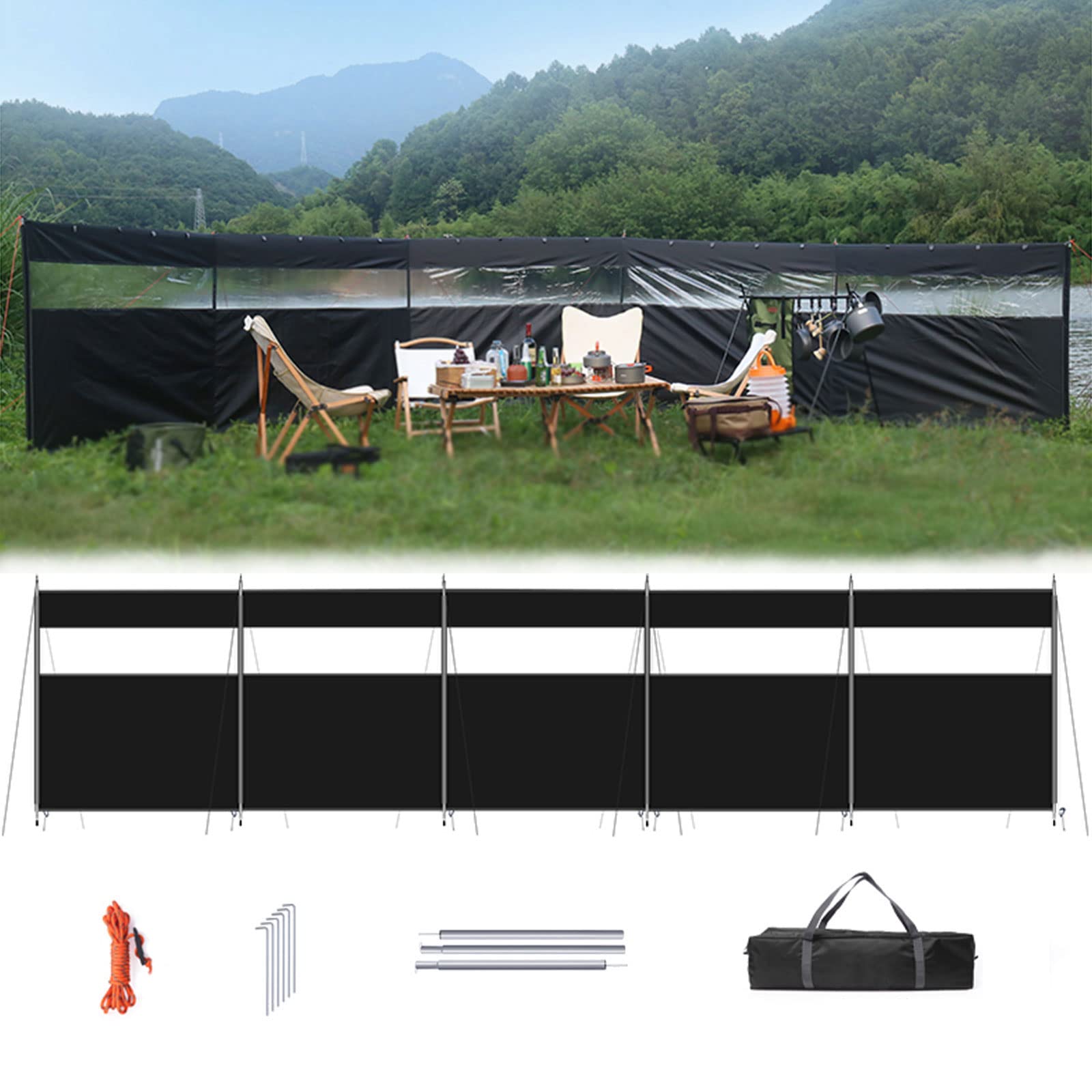 O·Lankeji Camping Windbreaks Windbreaker Camping Beach Garden, Windbreak Portable Windshield Shelter, Waterproof Oxford Cloth for Camping Beach Picnic Outdoor (725x130cm)