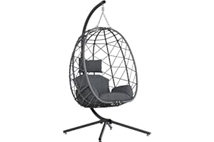 SWITTE Egg Swing Chair with Stand, Outdoor Patio Hanging Egg Chair, Indoor Hammock Chair with Cushion for Garden Backyard, 400LBS Capacity-Dark Grey