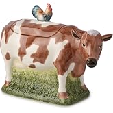 Vintage Farm 3D Cow Cookie Jar &ndash; 11" Ceramic Kitchen Canister, 54 oz &ndash; Farmhouse Rustic D&eacute;cor, Whimsical Animal Storage for Cookies &amp; Snacks &ndash; Country Cottage Gift, Hand-Painted Cow Design