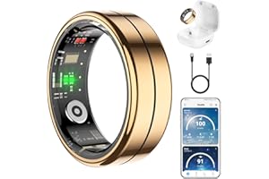 TIANTIANKA Fit Ring for Women Men, Ring Health Tracker with Heart Rate,Blood Oxygen,Heart Rate Variability, Stress, Sleep Monitor, Step Counter, Smart Ring for iPhone & Android, No Subscription Fee (Gold, 8#)