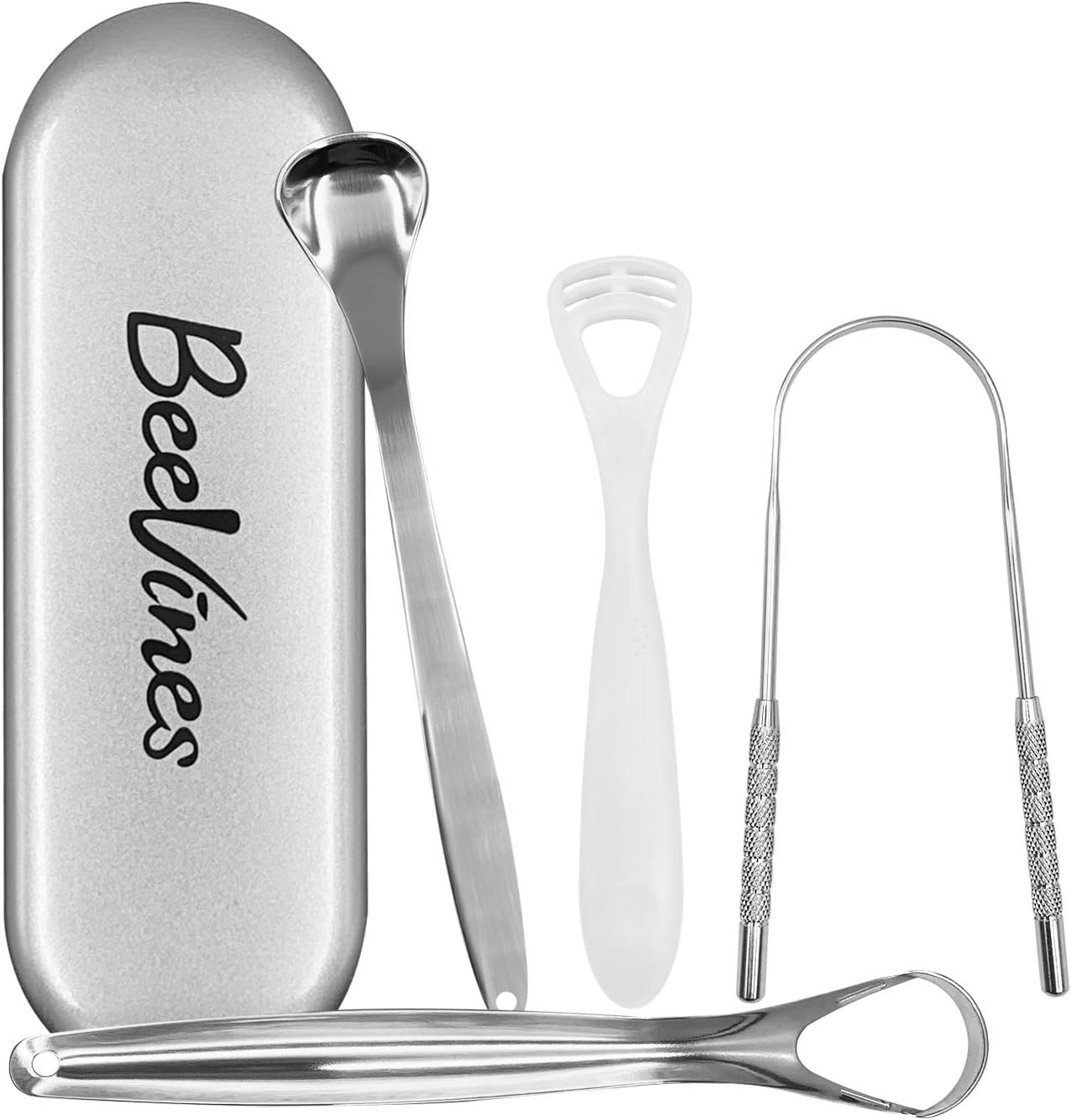 Tongue Cleaner, 4 Pack Tongue Brushes, 304 Stainless Steel Tongue Scrapers, 100% BPA Free Plastic Soft Silicon Tongue Brush for Baby, Kids & Adults to Relieve Bad Breath, Improve Oral Hygiene