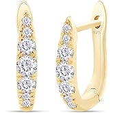 Huggie Hoop Earrings for Women Round Lab Created Moissanite or Lab Grown Diamond Earrings for Her in 14K Gold Over Sterling Silver Jewelry Gift For Her