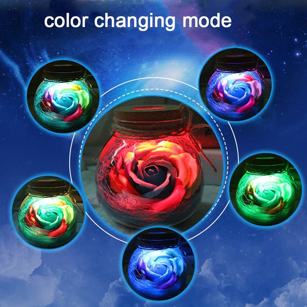 Denshine Preserved Flowers, Eternal Flowers with Light Preserved Flower Rose Eternal Flower Wishing Bottle with Remote Control Creative Gifts-Blue