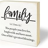 5“ Natural Wooden Block Sign, Family Definition - Rustic Wood Plaque Desktop Decor Idea, Living Room, Book Shelf, Families Christmas Gift, Home Office Decorating & Supplies - A05