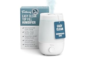 FONTAINES LUXURY GOODS Fontaines Luxury Top-Fill Cool Mist Humidifier - 360° Ultra-Fine Spray, Whisper-Quiet Operation, Dishwasher-Safe Tank, Nightlight & Auto Shut-Off, Easy to Clean for Home, Bedroom, Baby Nursery