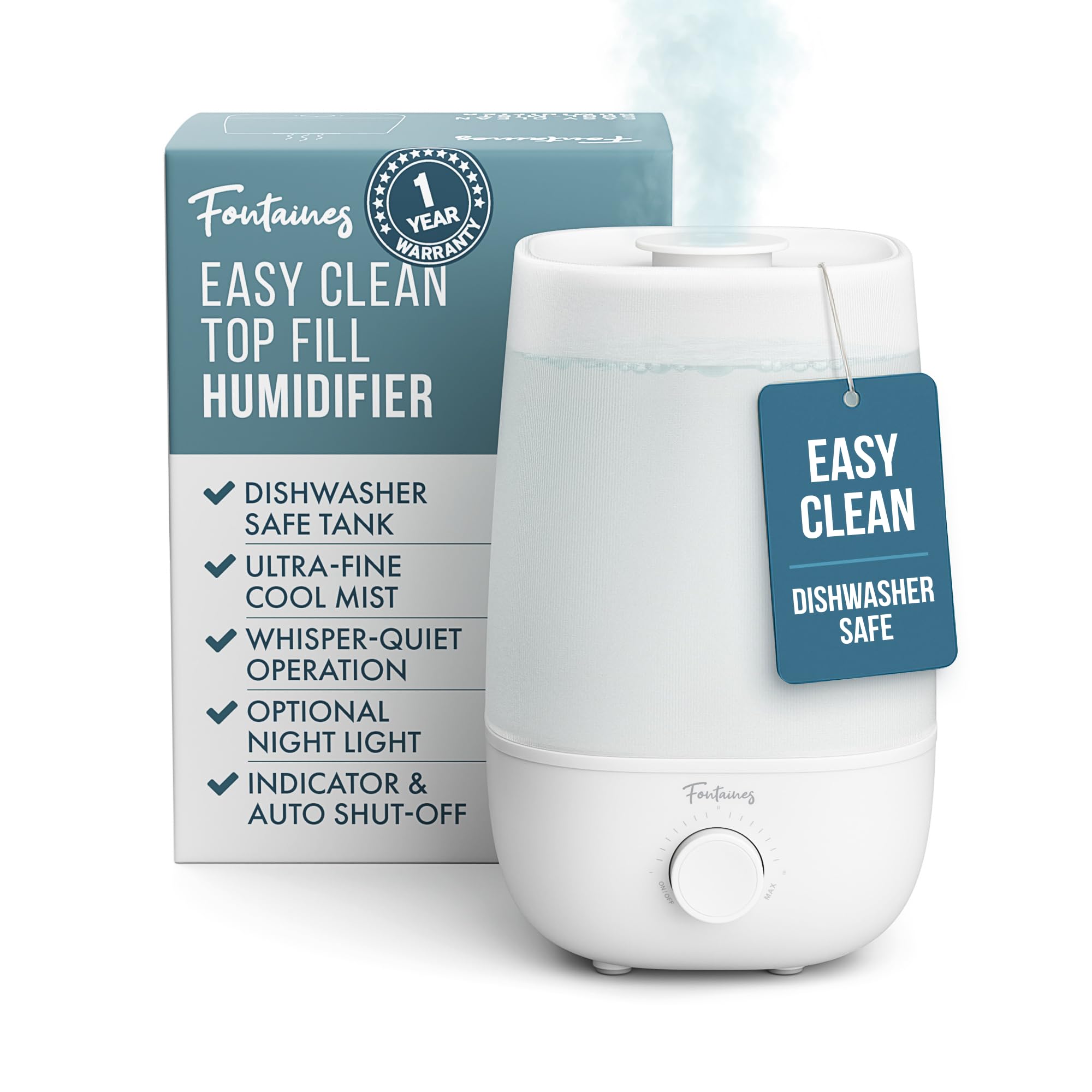 Photo 1 of ***MISSING POWER CORD*** Fontaines Luxury Top-Fill Cool Mist Humidifier - 360° Ultra-Fine Spray, Whisper-Quiet Operation, Dishwasher-Safe Tank, Nightlight & Auto Shut-Off, Easy to Clean for Home, Bedroom, Baby Nursery