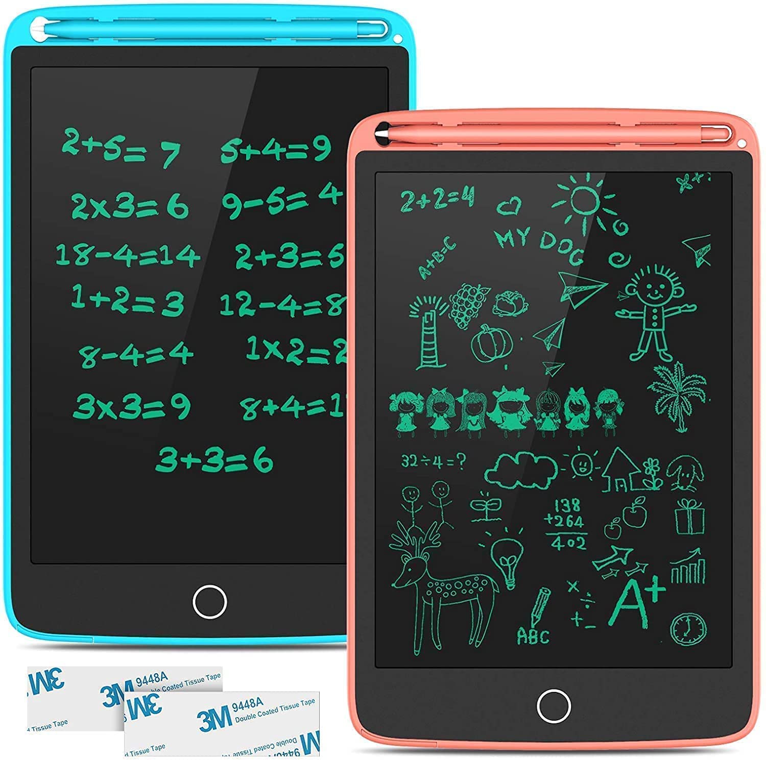 LCD Writing Tablet 2 Pack, 8.5 Inch Drawing Tablet with 4 Magnetic Patches, Portable Writing Drawing Board with Lock Switch Kids Tablets for Home School, A-green-0103-A21