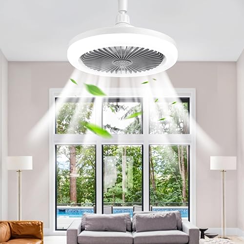 BomKra LED Ceiling Fan with Lights, 30W Ceiling Light with Fan and Remote, Timing, 3 Color Dimmable LED, 3 Speeds for Small Spaces Bedroom Home Office Dormitory (Grey)