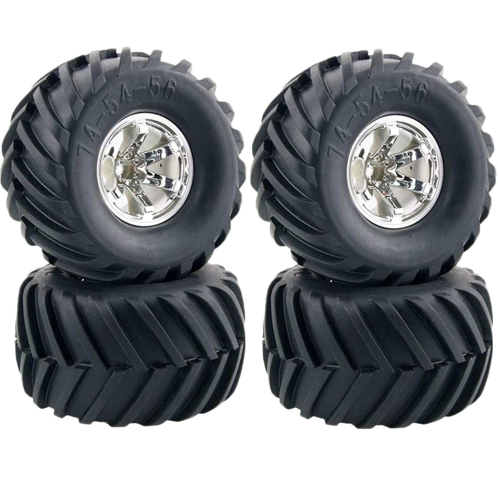 KINGCOO 4PCS RC Truck Tires 135MM Rubber Tyres and Plastic Wheel Rims Accessories for Monster Truck 1/10 RC car for HSP HPI Tamiya Kyosho Truggy (Silver)