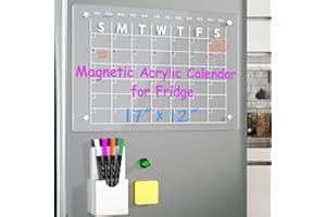 RR RAXMIN Magnetic Acrylic Calendar for Fridge 17"x12" Clear Dry Erase Calendar Board for Refrigerator Includes 4 Dry Erase Markers and Eraser
