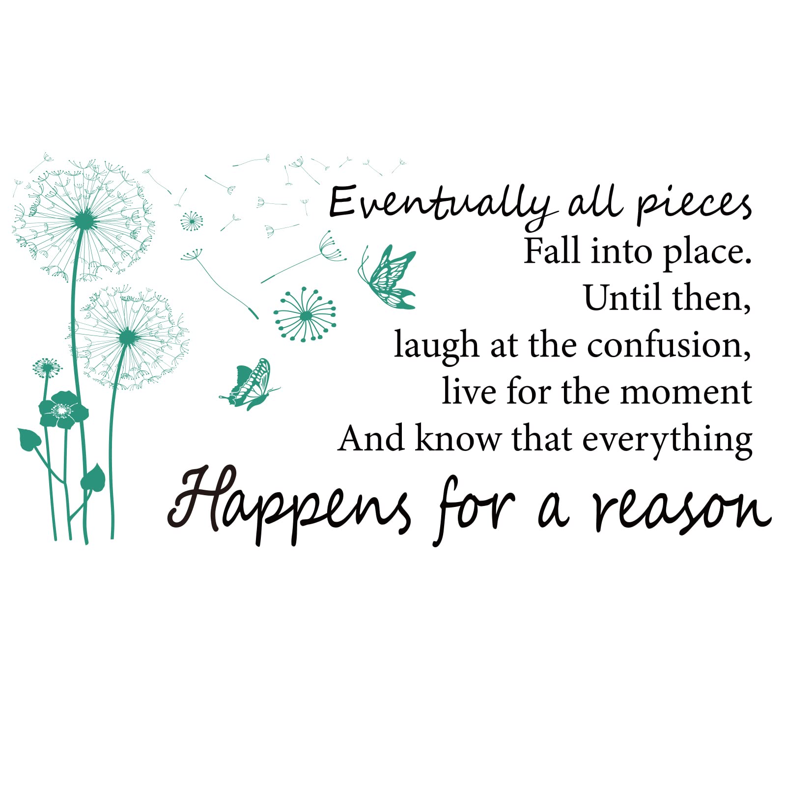 SUPERDANT Motivational PVC Wall Sticker Vinyl Inspirational Quotes Dandelion Pattern Wall Art Sticker for Home Living Room Bedroom Wall Door Decor Black 590 x 300 mm