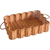 Scalloped Rattan Tray Basket,17"*12"*4" Super Hard Rectangle Hand Woven Wicker Serving Tray with Handles, Seagrass Decoratve Tray for Coffee Table (Rattan-Light Orange-17 * 12 * 4")