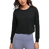 CRZ YOGA Womens Pima Cotton Workout Long Sleeve Shirts Loose Athletic Yoga Tops Basic Casual Fall Crop T-Shirts
