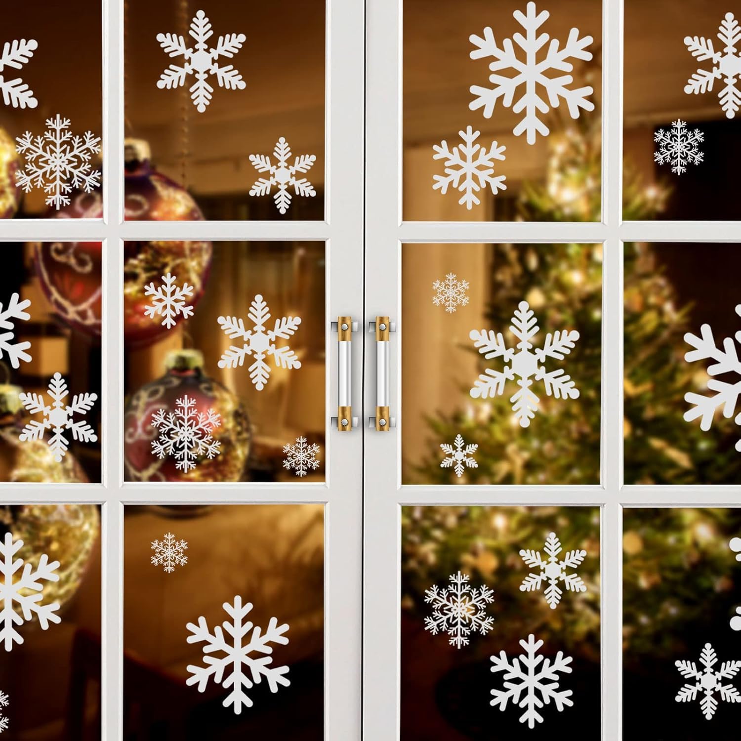 Naler 285pcs Christmas Decorations Christmas Stickers Snowflake Window Stickers Xmas Cling Decals Glueless PVC Wall Snowflake Stickers Party Supplies, 10 Sheets