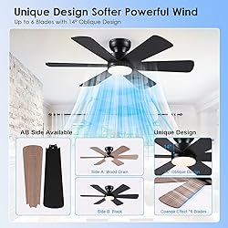 46 inch Ceiling Fans with Lights, Black Ceiling Fan