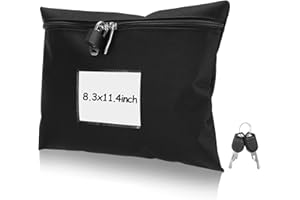 DLUGOPIS Cash Bag with Lock and 2 Keys Money Bag For Cash With Lock 11.4 * 8.3inch Money Bank Deposit Bag Money Bank Deposit Bag With Zipper Canvas Documents Bag For Bank Deposits Business Personal (Black)