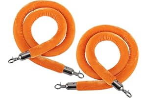 NovelBee 2 Pack of 5 Feet Velvet Rope with Black Plated Hooks,Crowd Control Stanchion Post Queue Line Barrier (Orange)