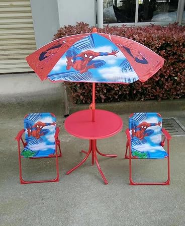 Shopkooky Kids Folding Table and Chairs Set with Umbrella Seat Canopy for 2 (SpiderMan)
