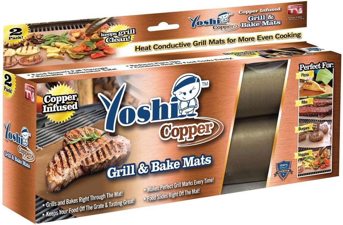 Yoshi Copper Grill Mats; Heavy Duty Up to 500 Degree; (2 grill Mats) Reusable. : Garden & Outdoor