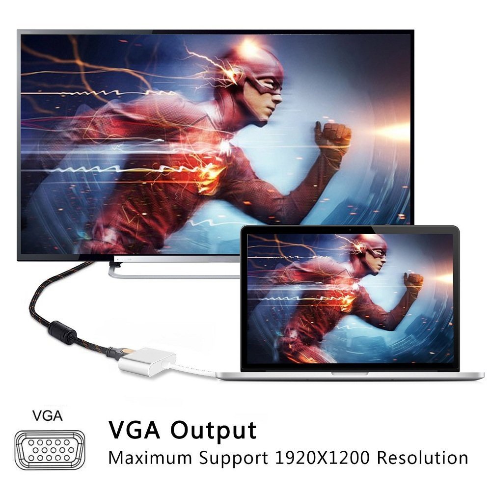 USB C to HDMI VGA Adapter, Monodeal 2 in 1 USB 3.1 Type C to VGA HDMI 4K UHD Adapter, Support HDMI VGA Simultaneously, External Video Card Multi-display Video Converter, NO NEED DRIVER