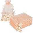 HRX Package 100pcs Blush Peach Organza Bags, 4 x 6 inch Mesh Jewelry Drawstring Bag Small Gift Pouches for Wedding Candy Party Favor