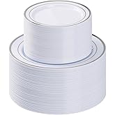 BESTVIP 200PCS Silver Plastic Plate, Disposable Party Plates with 100 Dinner Plates and 100 Dessert Plates, Plastic Plates for Party, Wedding and Birthday