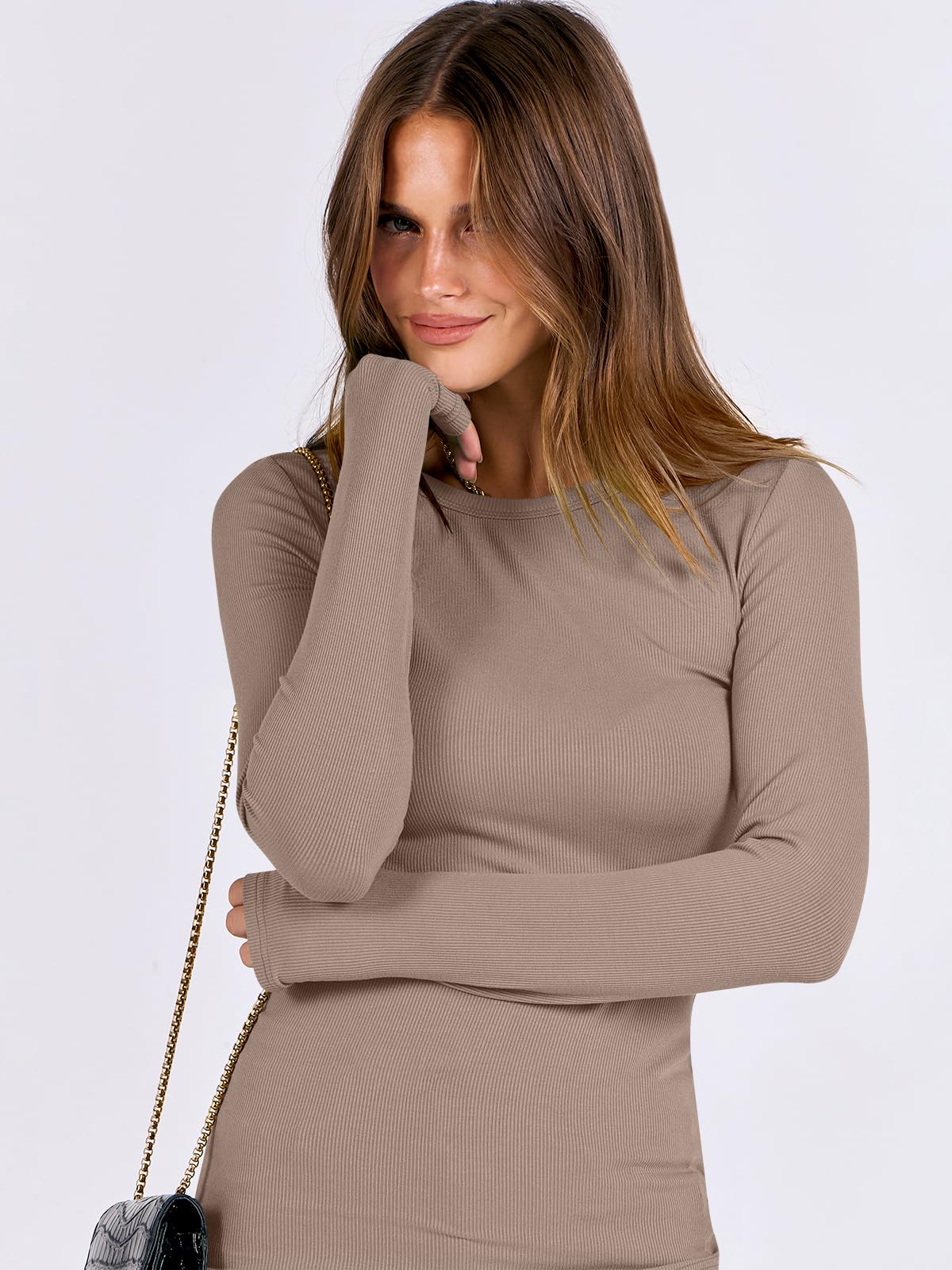 ANRABESS Women Long Sleeve Shirts Rib Knit Slim Fit Tops Basic Tee 2025 Fall Outfits Casual T-Shirt Underscrubs Layer Clothes