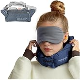 ZugBie Inflatable Travel Pillow for Airplane, Inflatable Neck Pillow Airplane for Travel Office Nap Neck Support, Buy 1 Get 3 Professional Sleeping Eye Mask and Highly Silent-Navy Blue