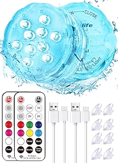 Idealife Wiederaufladbar Poolbeleuchtung UnterwasserLicht mit Fernbedienung Timer Magnetische WRGB Farbwechsel Stimmungslicht wasserdichte Teichbeleuchtung für Aquarium Weihnachten Garten 2 Stück