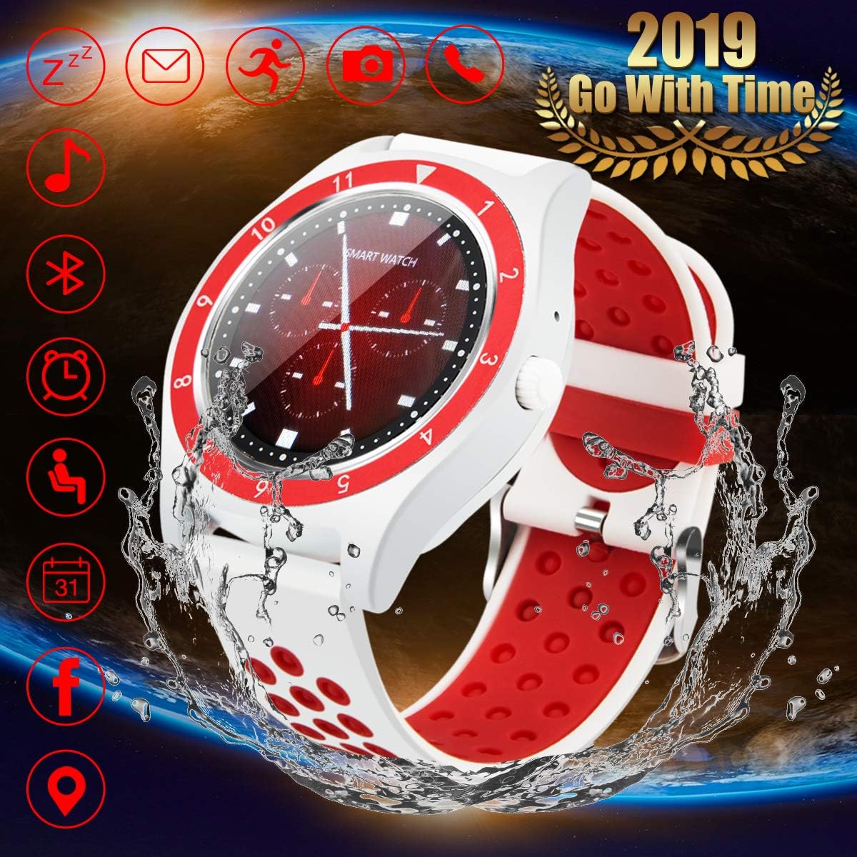 Smart Watch,Bluetooth Smartwatch Touch Screen Wrist Watch with Camera/SIM Card Slot,Phone Smart Watch for Kids Young Lady Sports Fitness Tracker Compatible Android Phones Samsung Huawei White