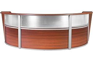 Romig Marque Plexi Triple-Unit Reception Curved Desk Workstation “143.50W x 71D” - Cherry