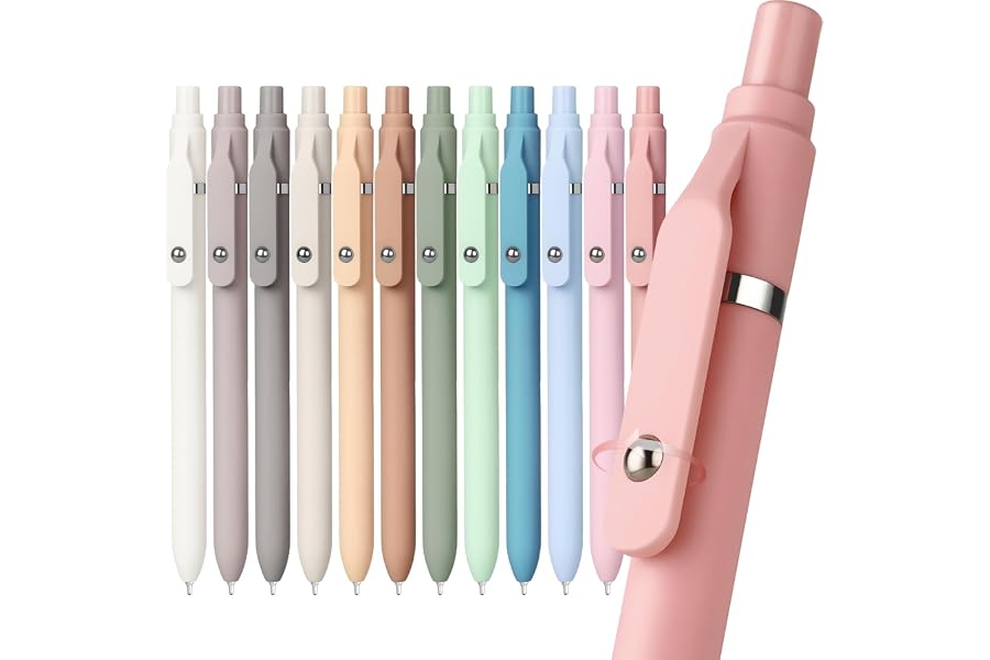 Sooez 12 Pack Ballpoint Pen, Retractable Black Pen ballpoint Smooth Writing | Comfort Grip Fidge Pen for Journaling, Cute Office and School Supplies Bulk Pens, 1.0mm Medium Point Black ink