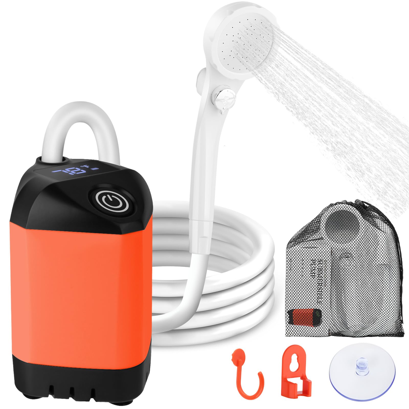 Photo 1 of ***SHOWER HOSE ONLY*** B013 Portable Shower for Camping, 7800mAh Rechargeable Camping Shower with 3 Spray Modes, IPX7 Waterproof Portable Shower Pump for Outdoor (Orange)