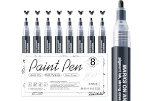 AKARUED Black Acrylic Paint Markers: 8 Pack Black Paint pen, Acrylic Black Paint Marker for Rock Painting, Stone, Wood, Glass, Metallic, Ceramic, Graffiti, Paper, Drawing, Water-Based Paint pens Sets