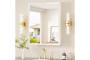 TETOTE White Medicine Cabinet Storage 24" x 30" Medicine Cabinet with Metal Beveled Mirror Stepless Adjustable Shelves for Ba