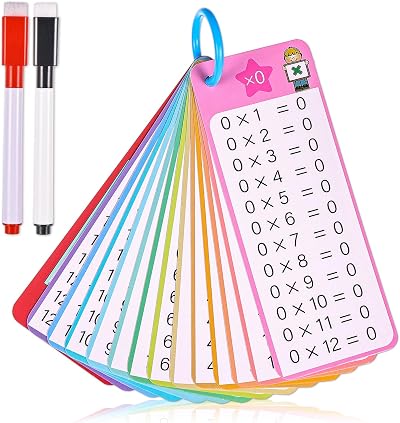 Prasacco Times Table Flash Cards 0-12 with 2 Dry Erase Markers Kit