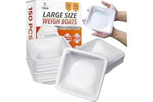 TUSGOR [Premium] 150 Disposable Large Weigh Boats – 330ml Square Plastic Trays Made for Weighing Powders, Epoxy, and Food Samples with High Precision, Anti-Static Polystyrene Containers for Lab Kitchen