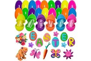 QINGQIU 24 Pack Plastic Prefilled Easter Eggs with Play Dough Toys for Kids Boys Girls Easter Basket Stuffers Gifts Egg Fillers Party Favors