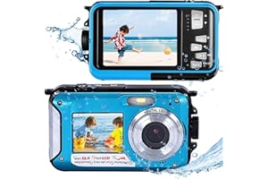Waterproof Camera, 2.7K Full HD Underwater Camera, Digital Waterproof Camera with 48 Megapixel 16x Digital Zoom, Dual Screen 