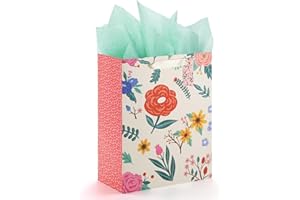 Sawnfay Gift Bag - 13'' Large Flower Gift Bag, For Easter, Birthdays, Bridal Showers, Weddings, Baby Showers, Mother's Day, 10" x 5" x 13" with Tissue Paper