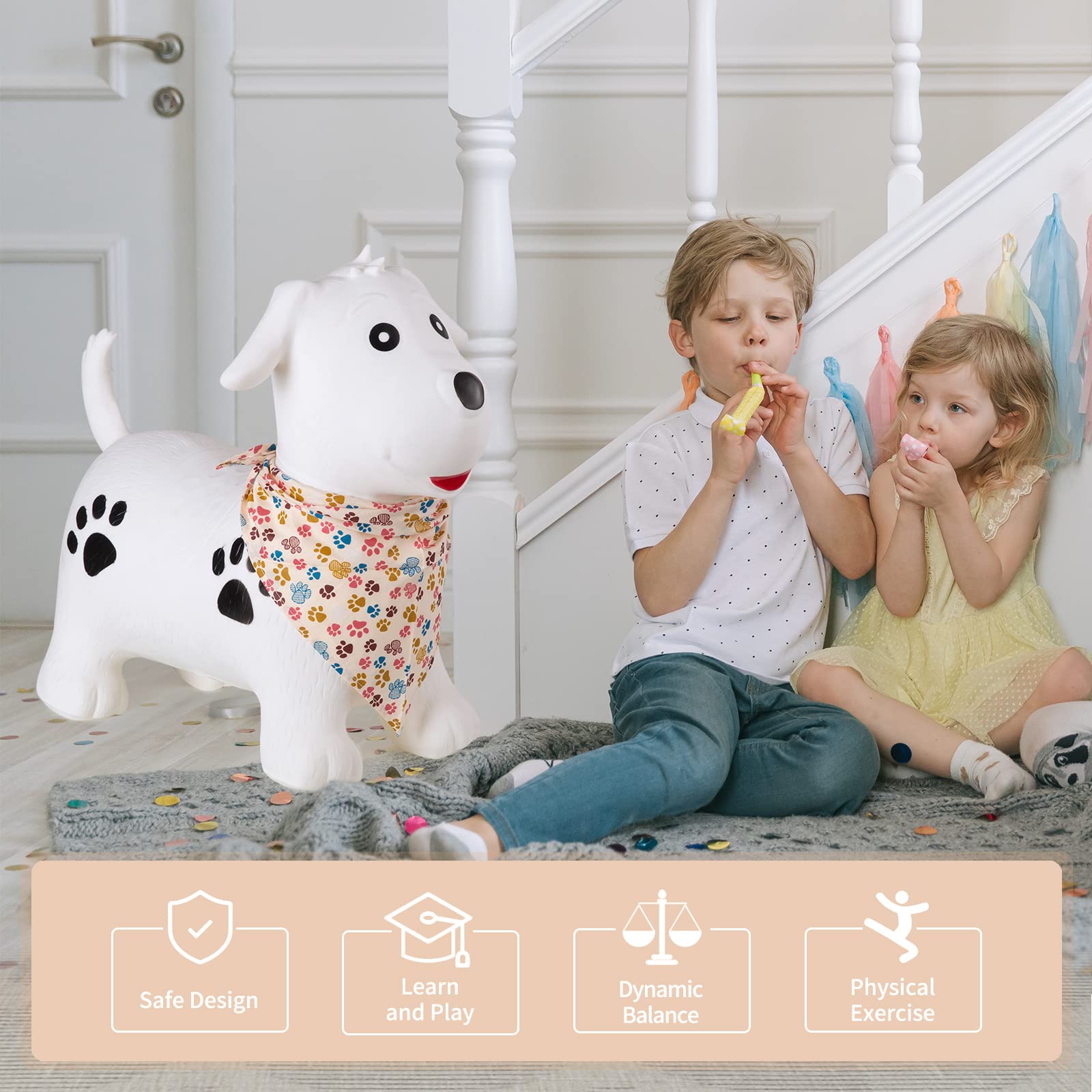 INPANY Bouncy Dog Hopper Toys for Toddlers-Hopping/Bouncing/Bounce Horse, Jumping Horse, Outdoor Indoor Inflatable Ride-on Animal Toy for Kids/Boys/Girls Gifts(Pump Included)