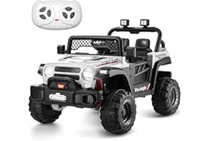 TEOAYEAH 12V 4WD Ride on Truck Car for Kids, Powerful Electric Vehicle w/Parent Control, Wireless Music/USB, Wear-Resistance Wheels, Storage Trunk, Spring Suspension, Ideal Gift to Kids-White